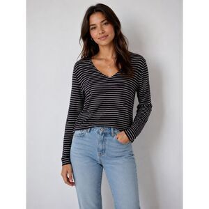 Chico's Travelers Striped Shirt Sz Medium 8-10 Stretch Travel Neutral Minimalist